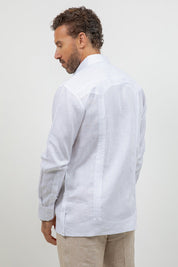 Multi-Pleat Linen Guayabera Long Sleeve Two Pocket