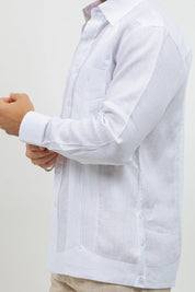 Multi-Pleat Linen Guayabera Long Sleeve Two Pocket