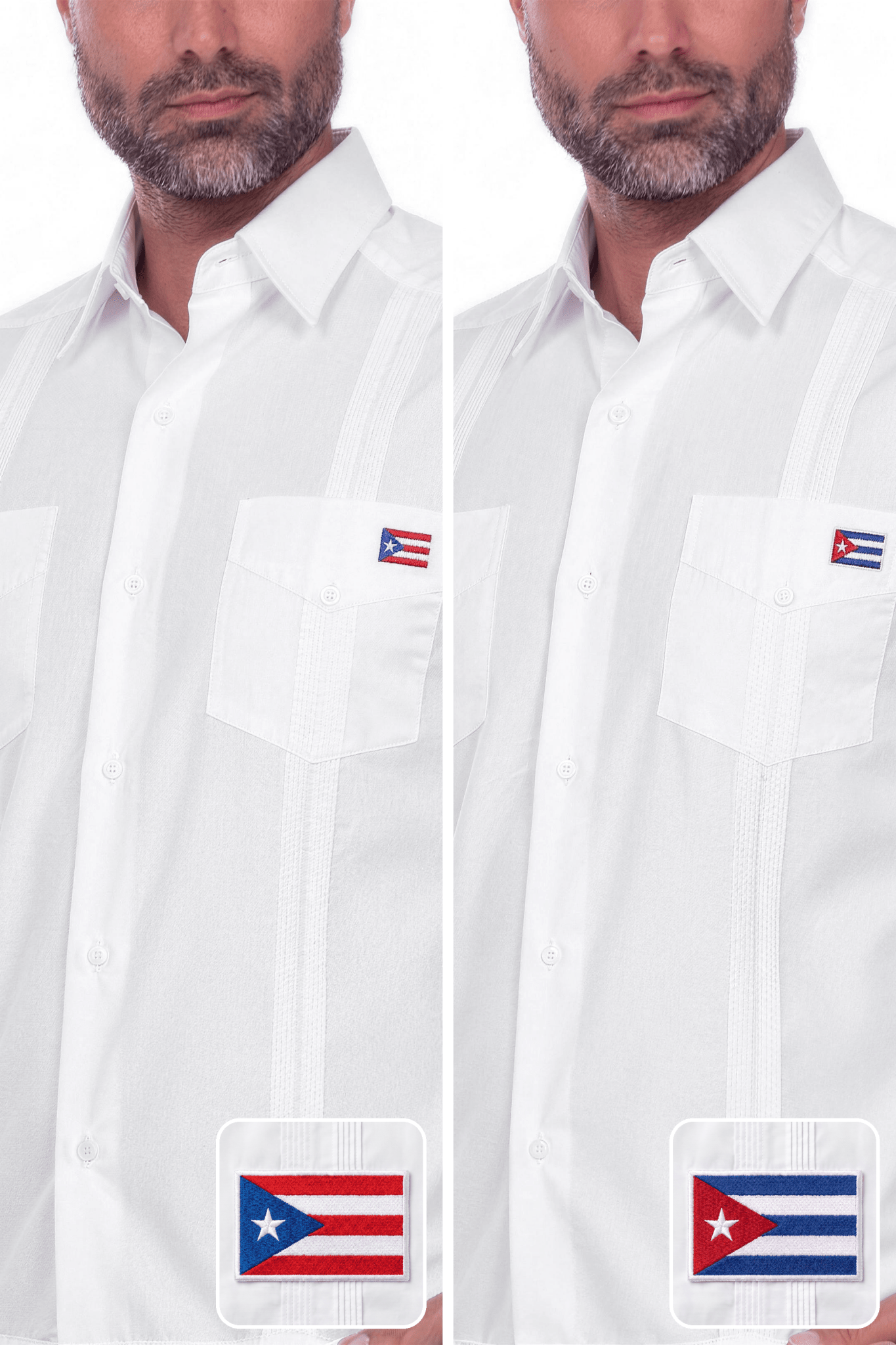Limited Edition 2-Pocket Guayabera – Puerto Rico and Cuban flag patches