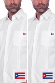 Limited Edition 2-Pocket Guayabera – Puerto Rico and Cuban flag patches