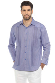 Camisa Guayabera Chacabana de Mezcla de Algodón para Hombre, Manga Larga con Puños Franceses y Ribete Plisado