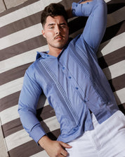 Men's Cotton Blend Guayabera Chacabana Shirt Long Sleeve with French Cuff and Pleated Trim