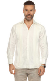 Camisa Guayabera Chacabana de Mezcla de Algodón para Hombre, Manga Larga con Puños Franceses y Ribete Plisado