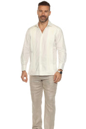 Men's Cotton Blend Guayabera Chacabana Shirt Long Sleeve with French Cuff and Pleated Trim