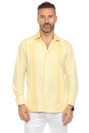 Camisa Guayabera Chacabana de Mezcla de Algodón para Hombre, Manga Larga con Puños Franceses y Ribete Plisado