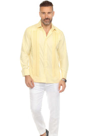 Men's Cotton Blend Guayabera Chacabana Shirt Long Sleeve with French Cuff and Pleated Trim