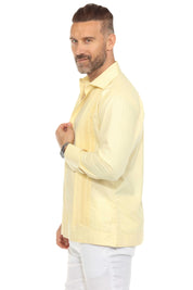 Men's Cotton Blend Guayabera Chacabana Shirt Long Sleeve with French Cuff and Pleated Trim