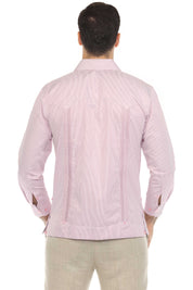 Men's Cotton Blend Guayabera Chacabana Pinstripe Print Shirt Long Sleeve