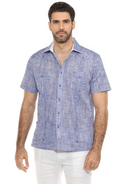 Men's Cotton Blend Guayabera Chacabana Shirt Short Sleeve with Accent Trim