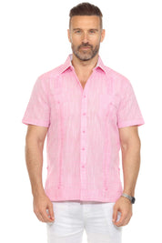Men's Cotton Blend Guayabera Chacabana Shirt Short Sleeve with Accent Trim