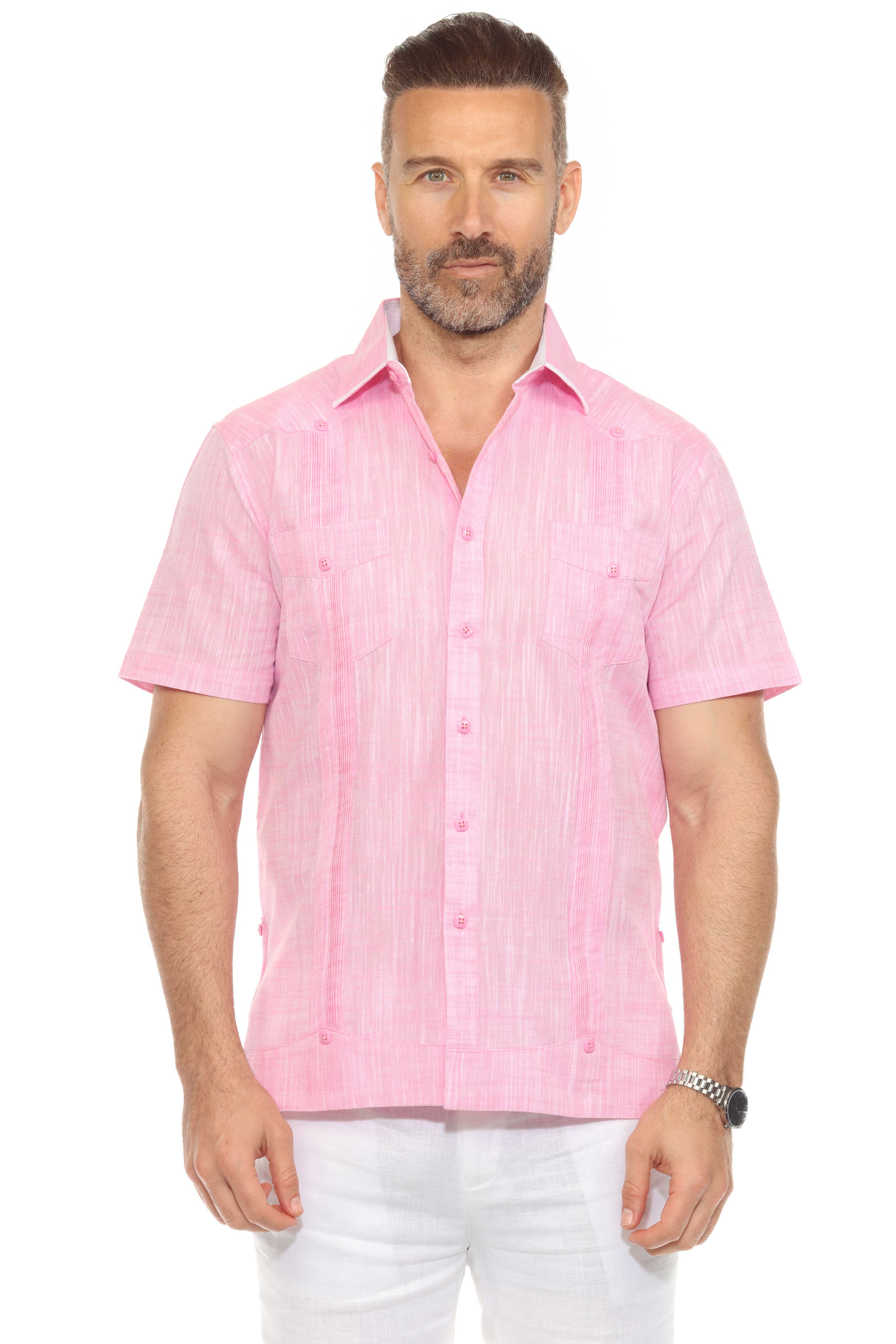 Camisa guayabera chacabana de mezcla de algodón para hombre, manga