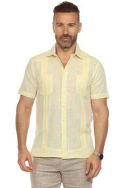 Men's Cotton Blend Guayabera Chacabana Shirt Short Sleeve with Accent Trim