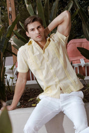 Men's Cotton Blend Guayabera Chacabana Shirt Short Sleeve with Accent Trim