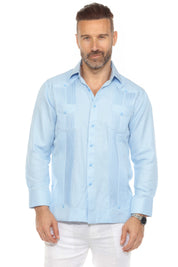 Camisa Guayabera Chacabana de Mezcla de Algodón para Hombre, Manga Larga, con Estampado Microtexturizado