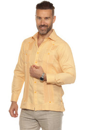 Camisa Guayabera Chacabana de Mezcla de Algodón para Hombre, Manga Larga, con Estampado Microtexturizado