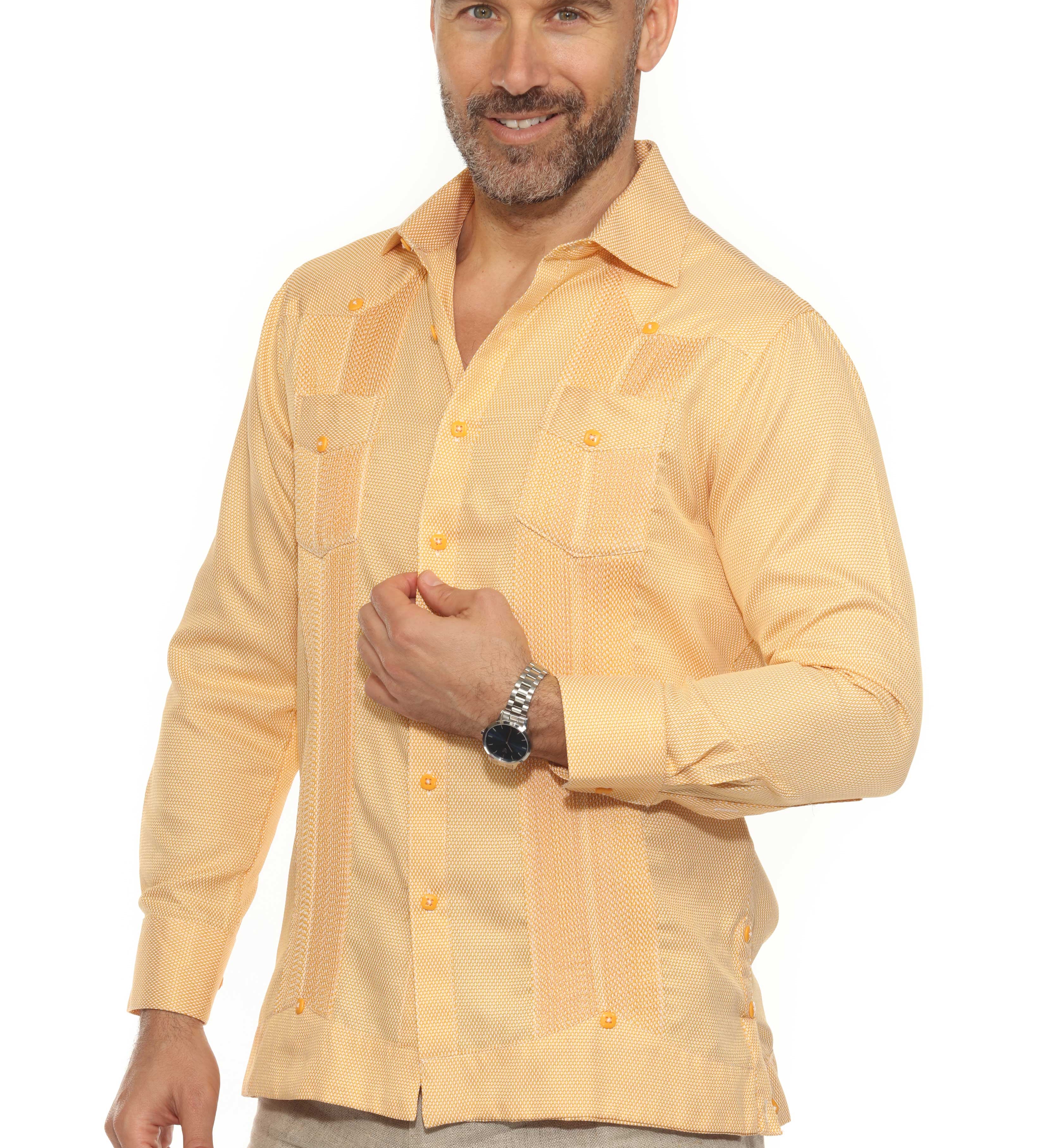 Men's Cotton Blend Guayabera Chacabana Shirt Short Sleeve in Micro Textured Print