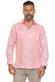 Camisa Guayabera Chacabana de Mezcla de Algodón para Hombre, Manga Larga, con Estampado Microtexturizado