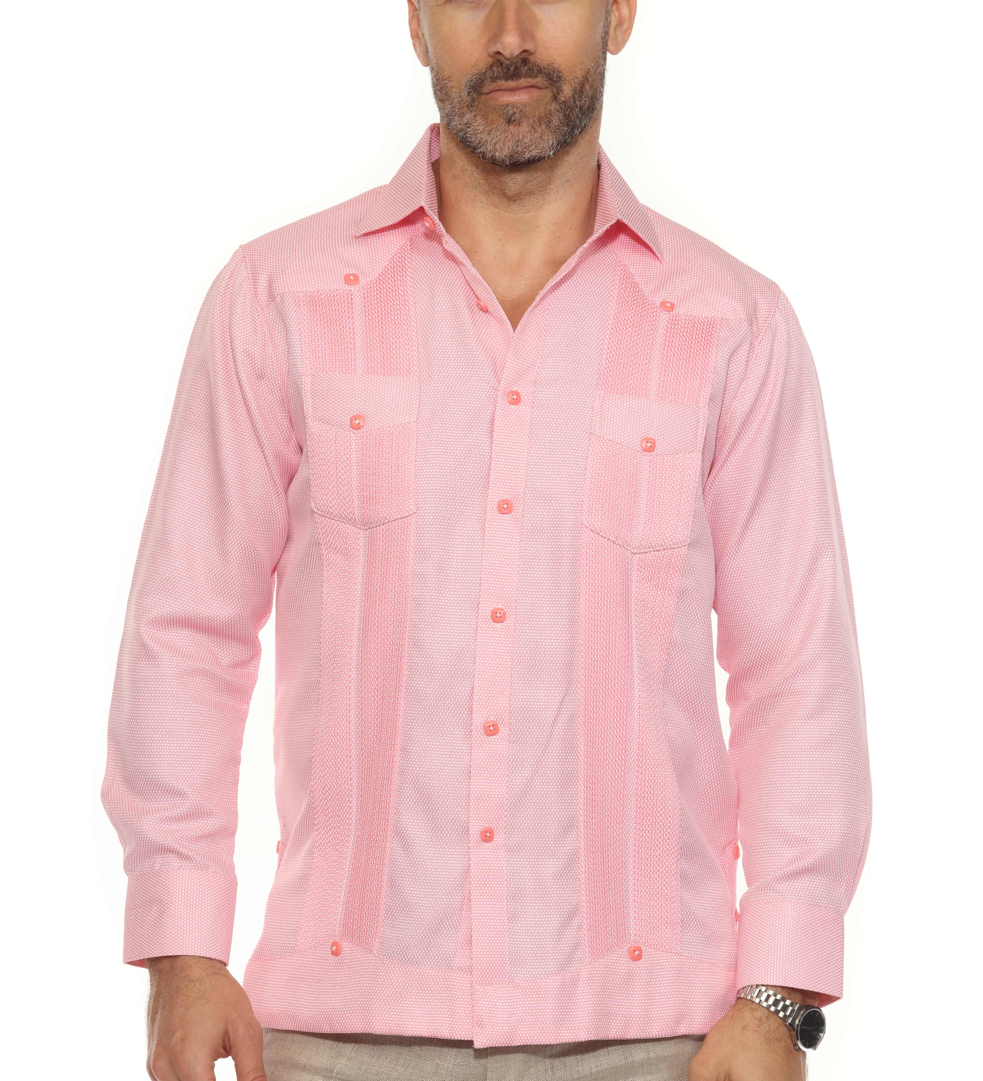 Men's Cotton Blend Guayabera Chacabana Shirt Short Sleeve in Micro Textured Print