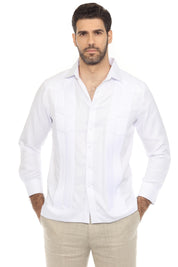 Camisa Guayabera Chacabana de Mezcla de Algodón para Hombre, Manga Larga, con Estampado Microtexturizado