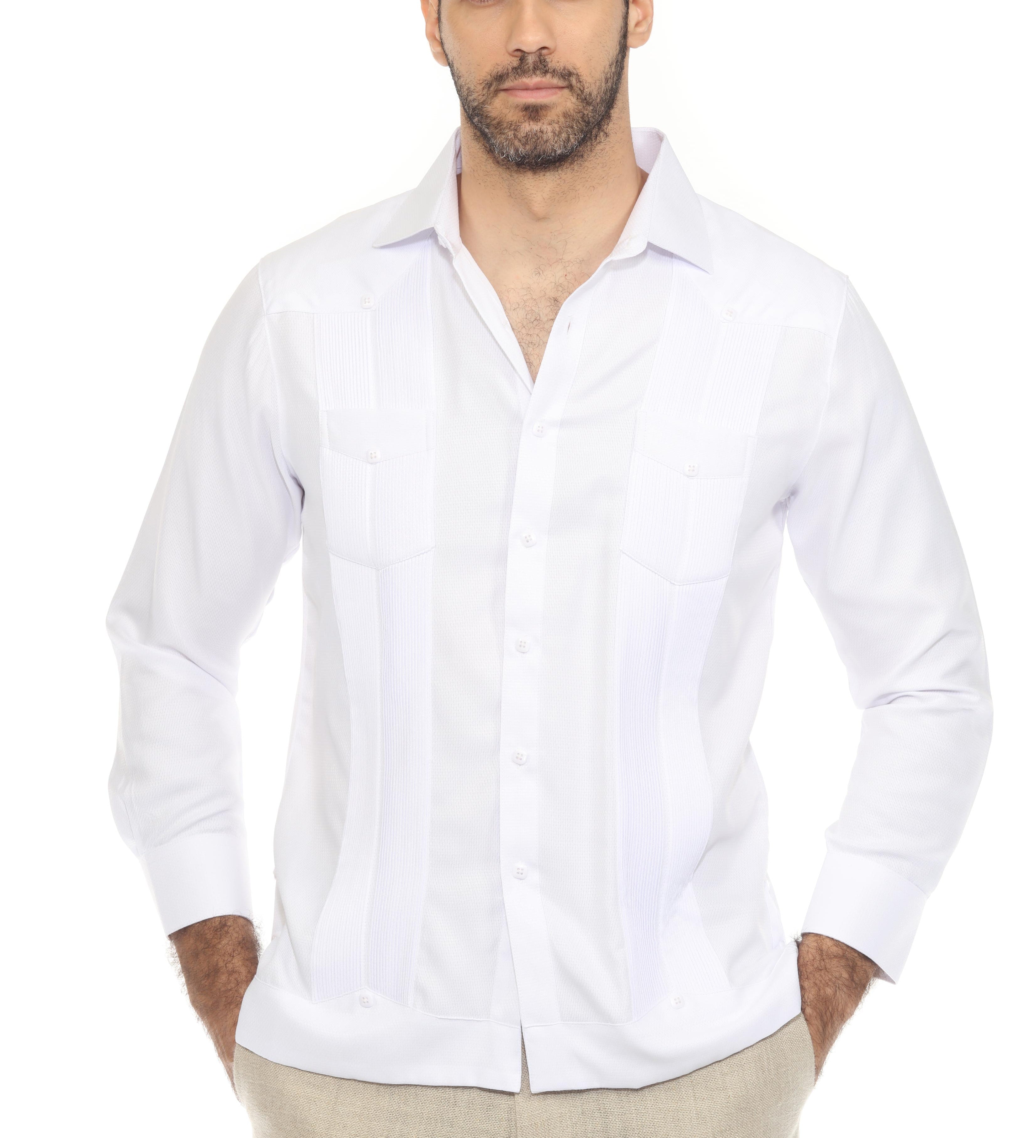 Men's Cotton Blend Guayabera Chacabana Shirt Short Sleeve in Micro Textured Print