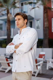 Men's Cotton Blend Guayabera Chacabana Shirt Long Sleeve with Contrast Stitching Accent