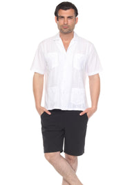 Mojito Men's Cropped Four-Pocket Stylish Guayabera Shirt with Embroidery