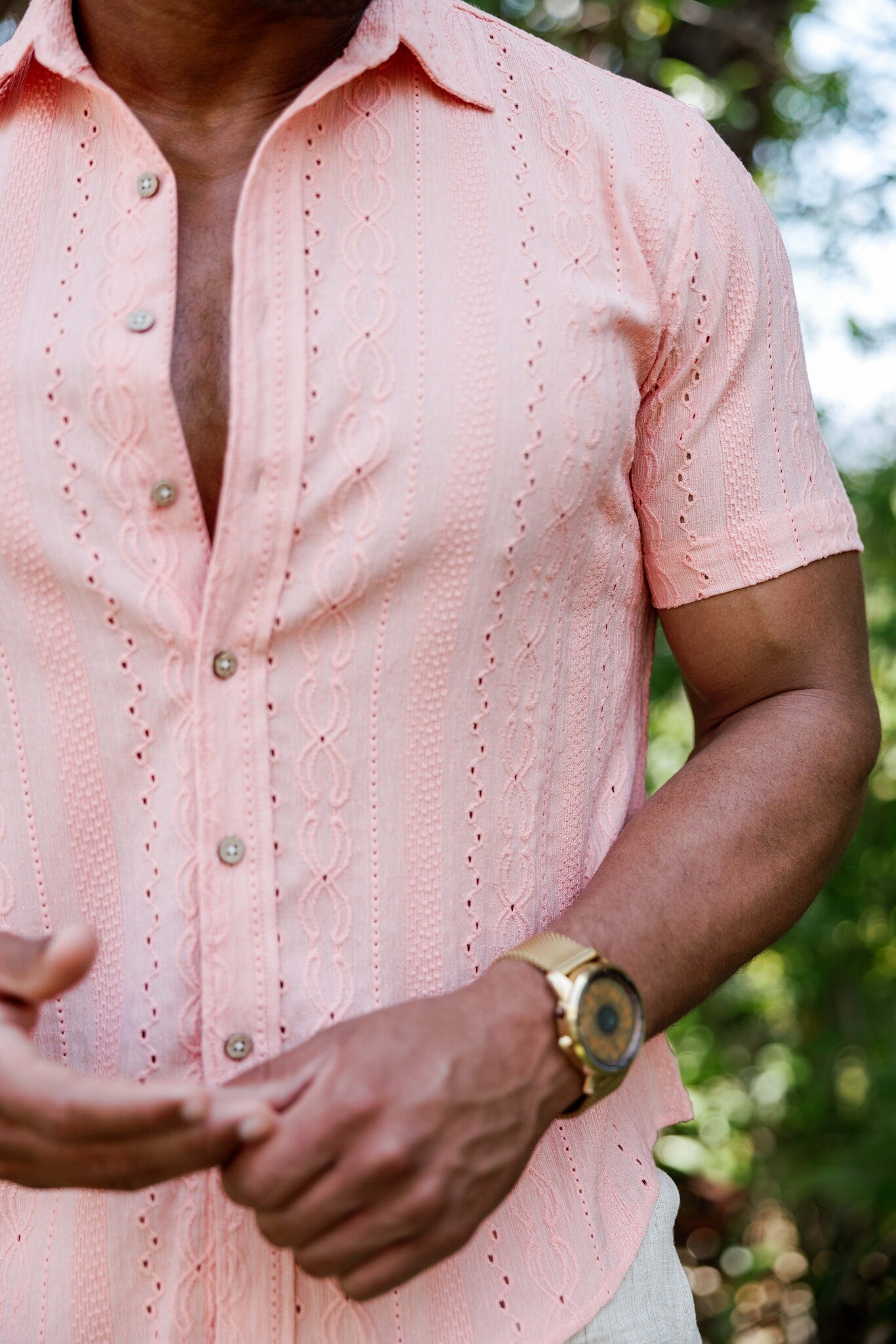 Camisa informal de lino con estampado estilo resort para hombre