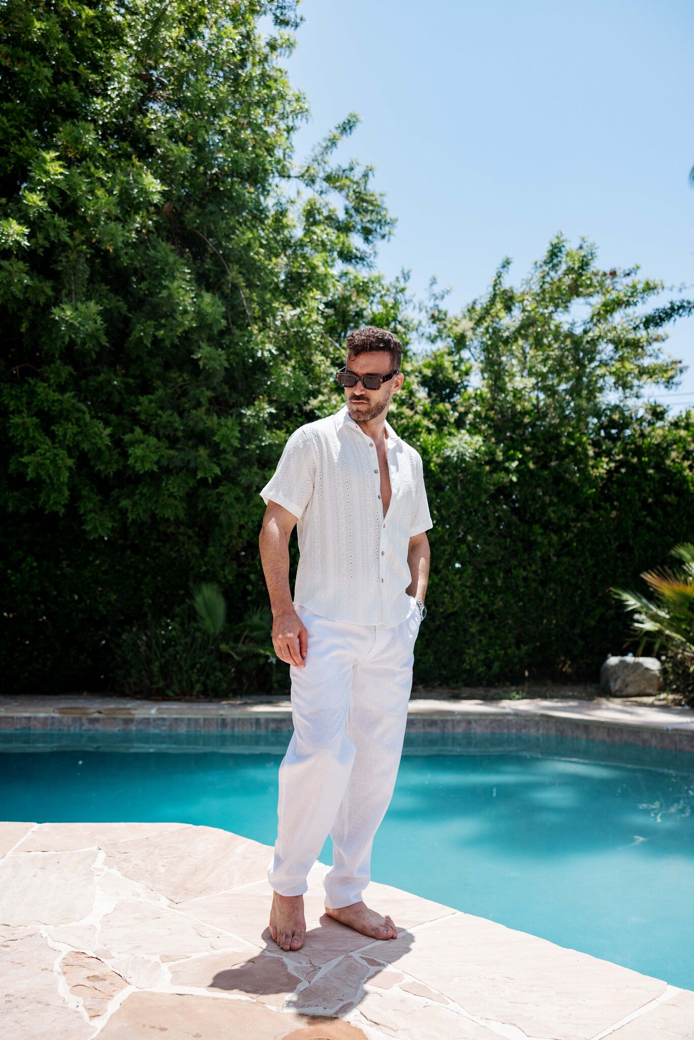 Camisa informal de lino con estampado estilo resort para hombre