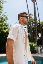 Camisa informal de lino con estampado estilo resort para hombre