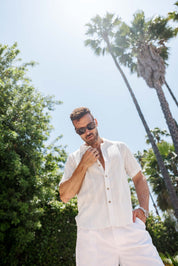 Camisa informal de lino con estampado estilo resort para hombre