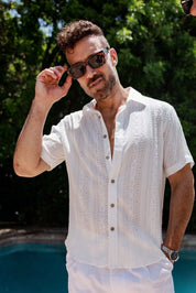 Camisa informal de lino con estampado estilo resort para hombre
