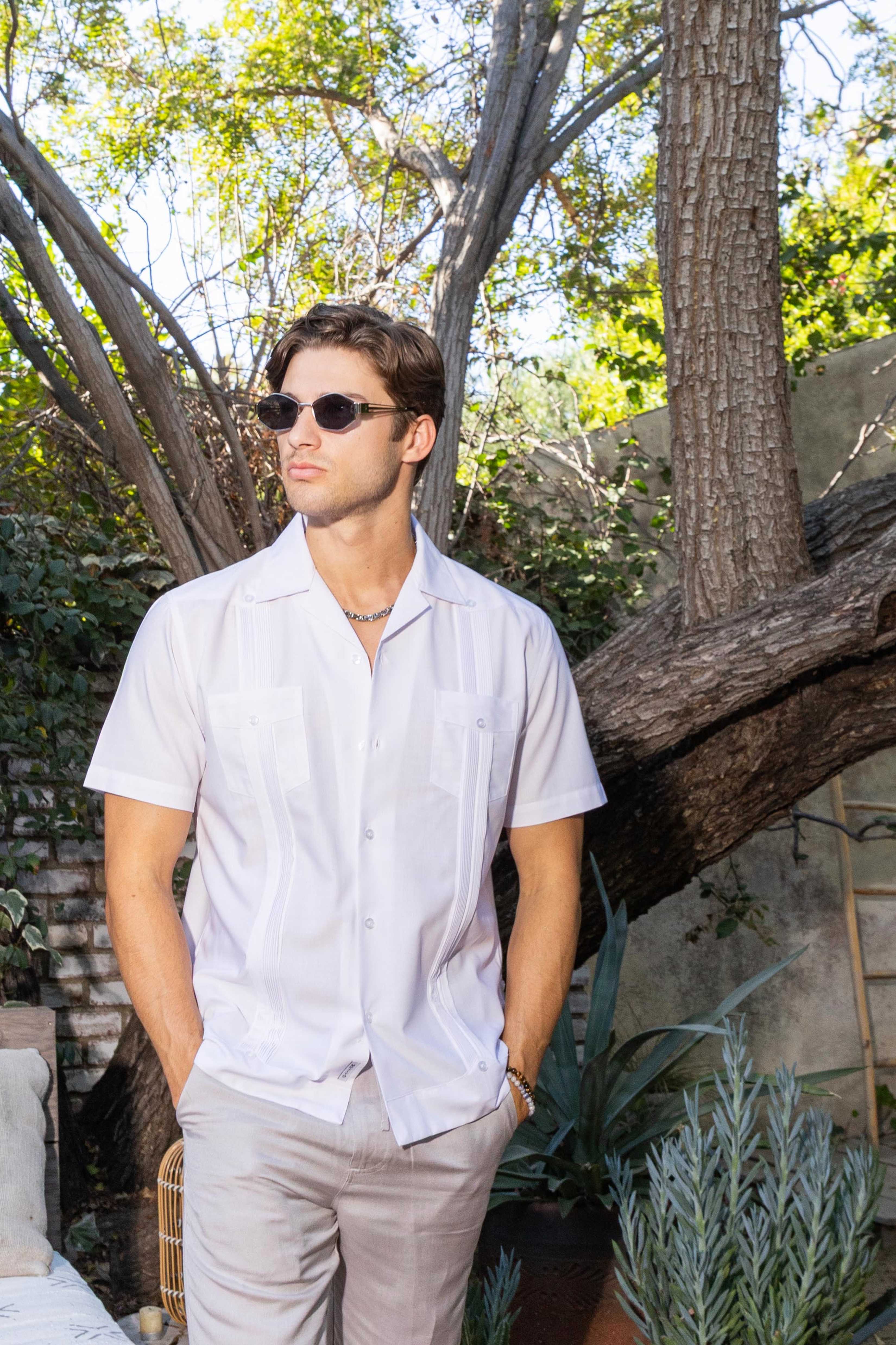 Men's Two-Pocket Cross Dye Guayamisa Shirt with Pleating