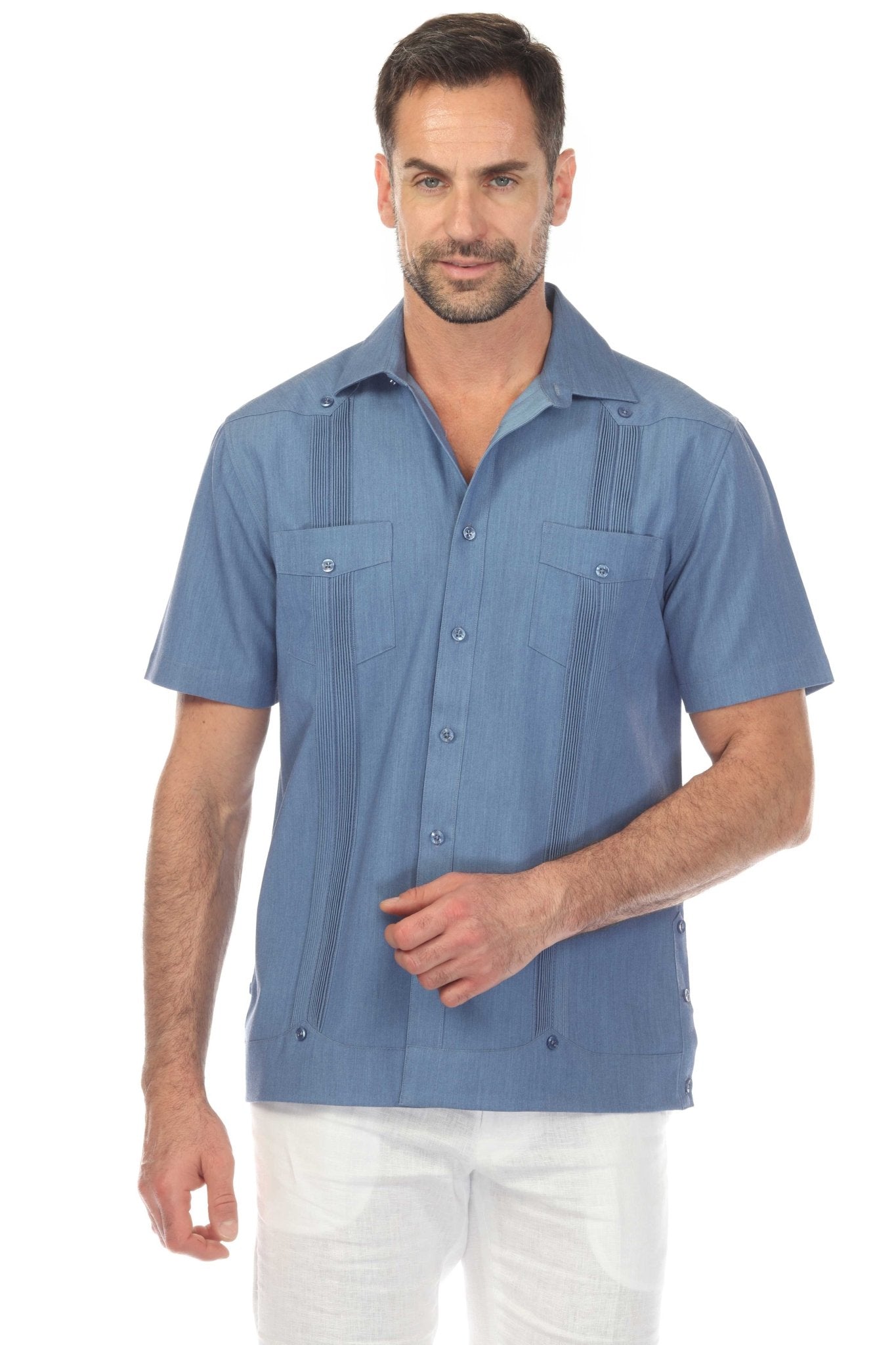 Men's Two-Pocket Chambray Guayamisa Shirt with Pleating