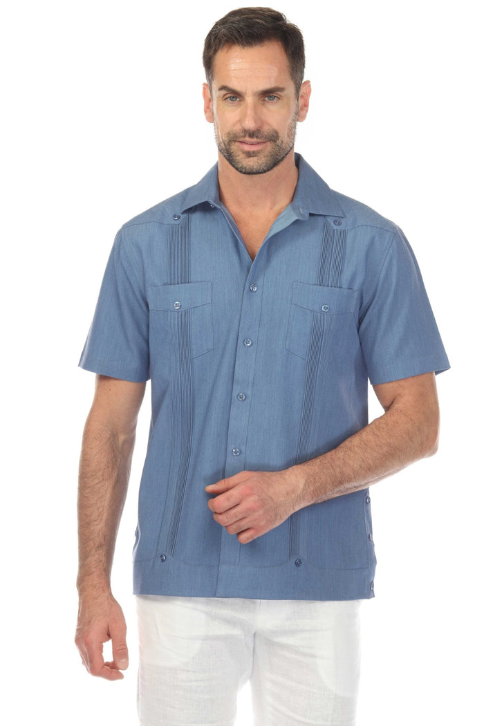 Two-Pocket Chambray Guayamisa Shirt with Pleating