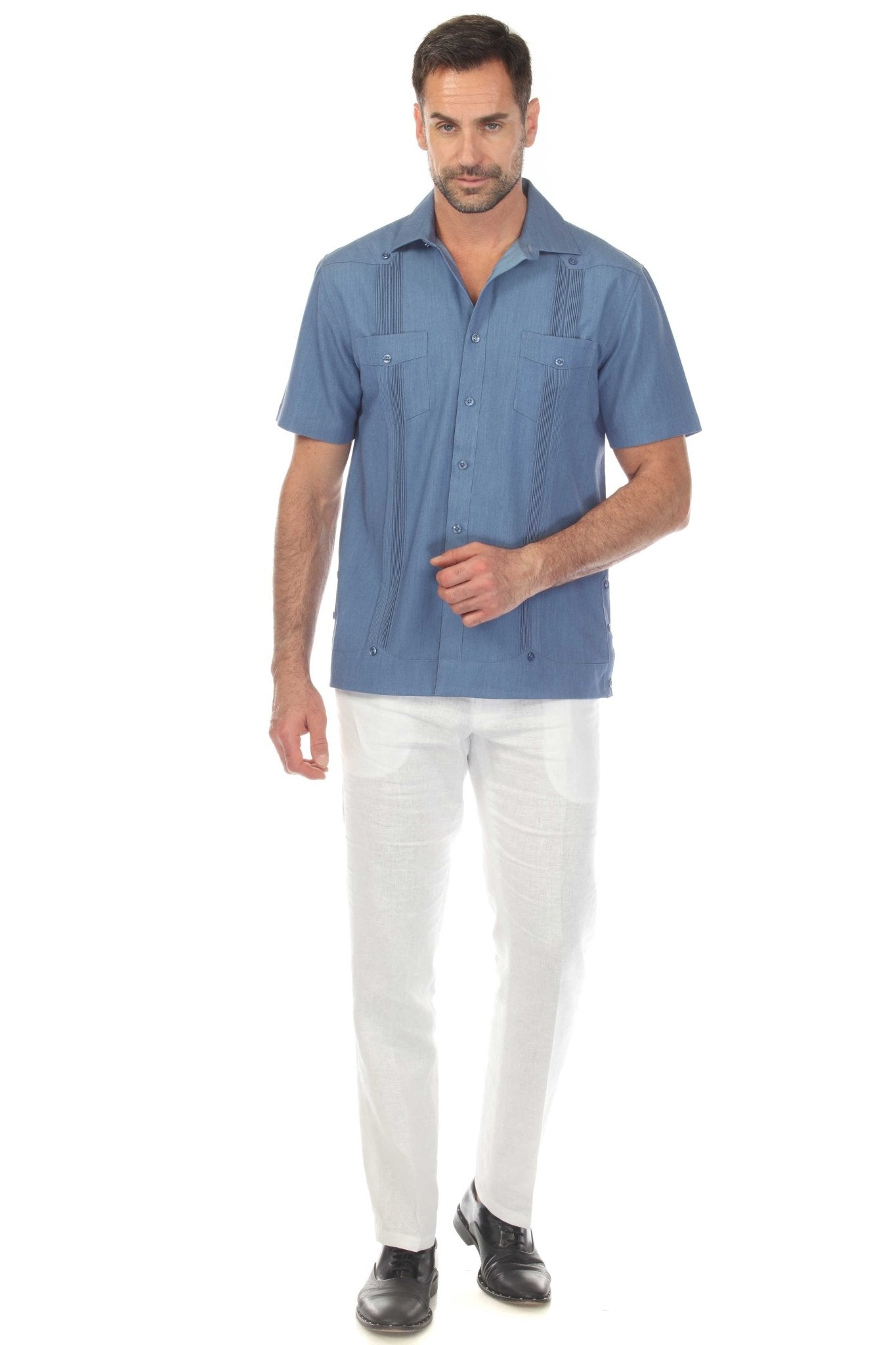 Men's Two-Pocket Chambray Guayamisa Shirt with Pleating