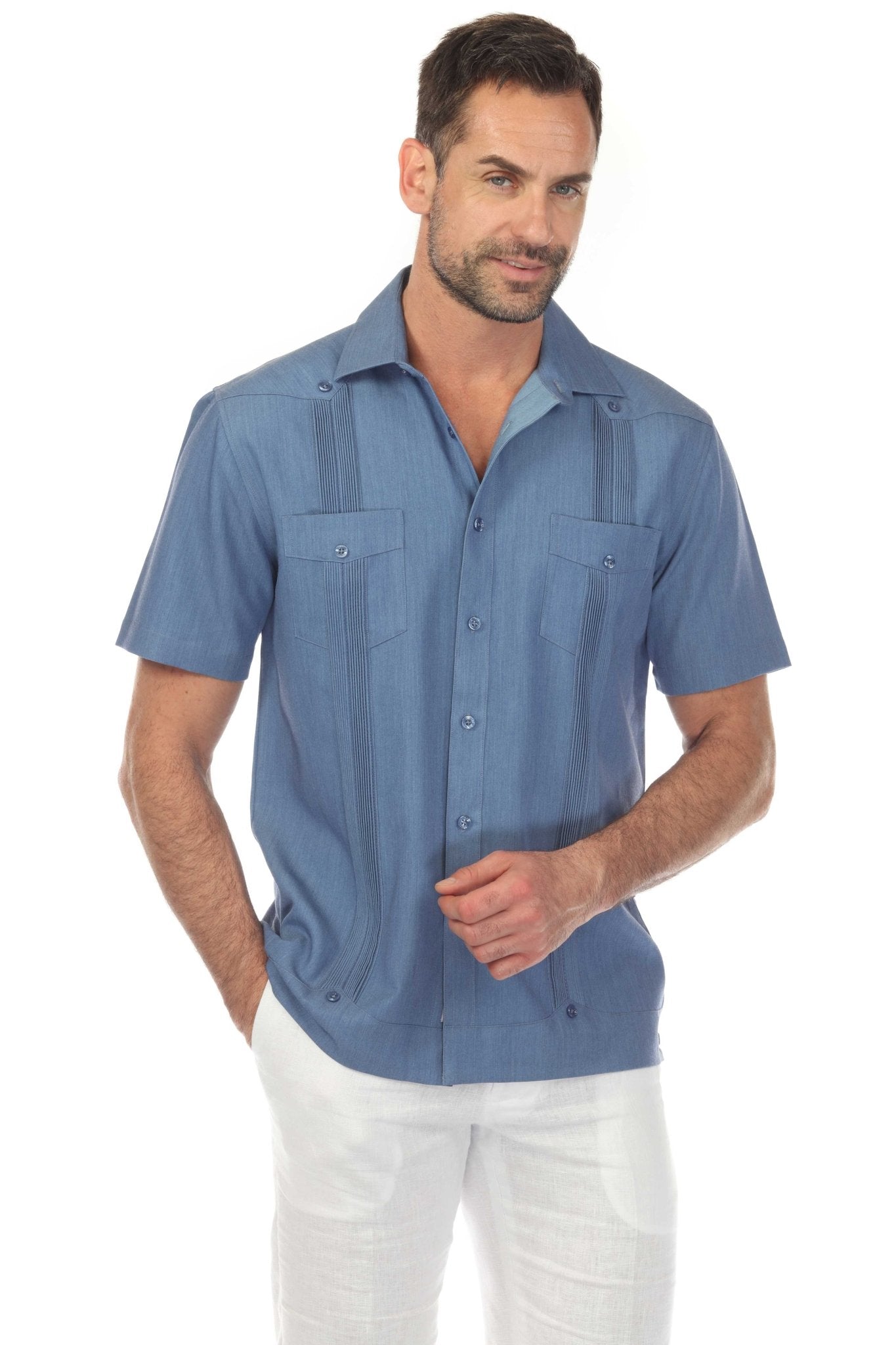 Men's Two-Pocket Chambray Guayamisa Shirt with Pleating