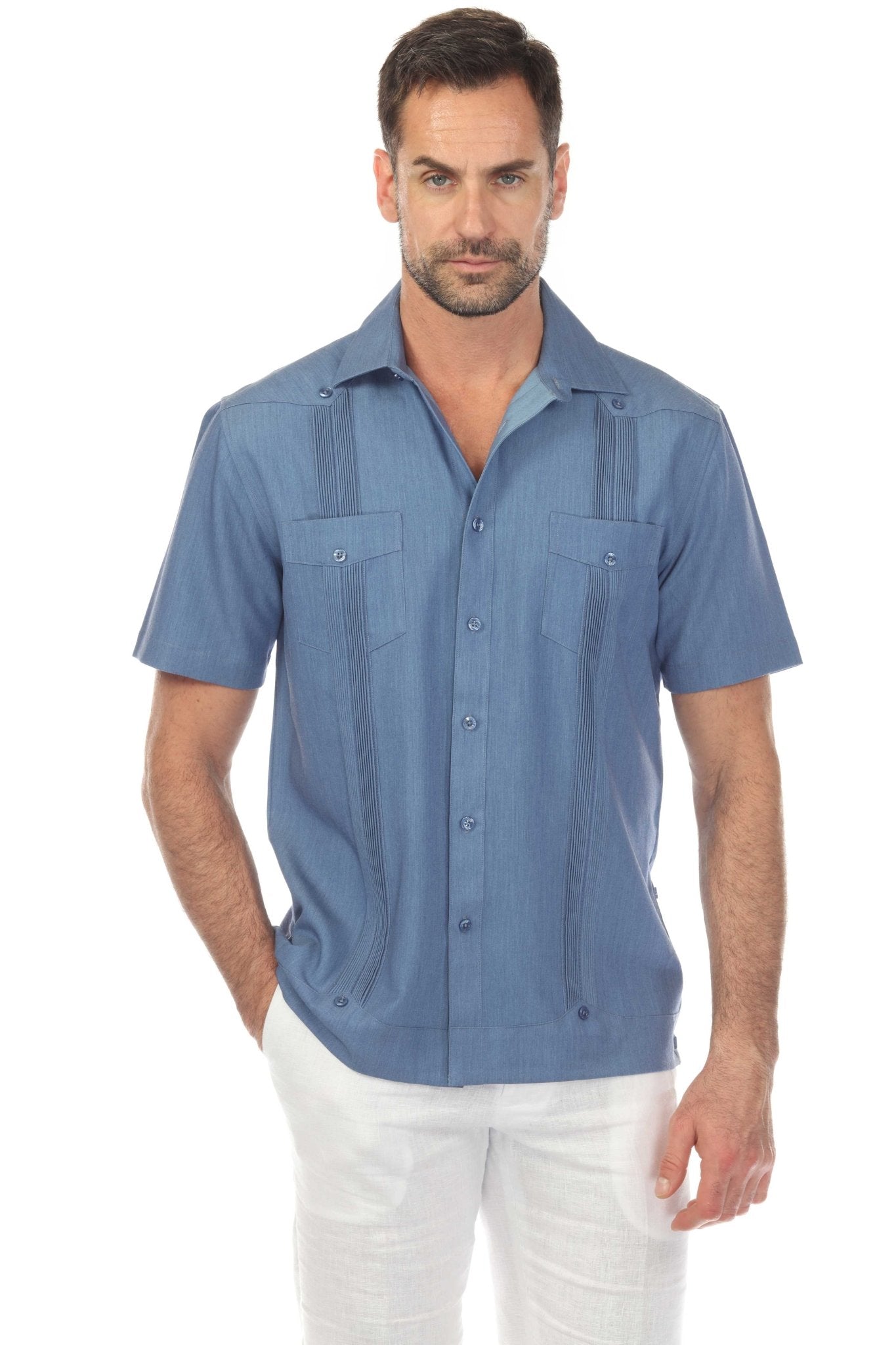 Men's Two-Pocket Chambray Guayamisa Shirt with Pleating