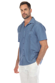 Men's Two-Pocket Chambray Guayamisa Shirt with Pleating