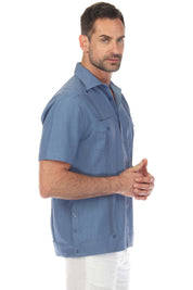 Men's Two-Pocket Chambray Guayamisa Shirt with Pleating