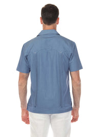 Men's Two-Pocket Chambray Guayamisa Shirt with Pleating