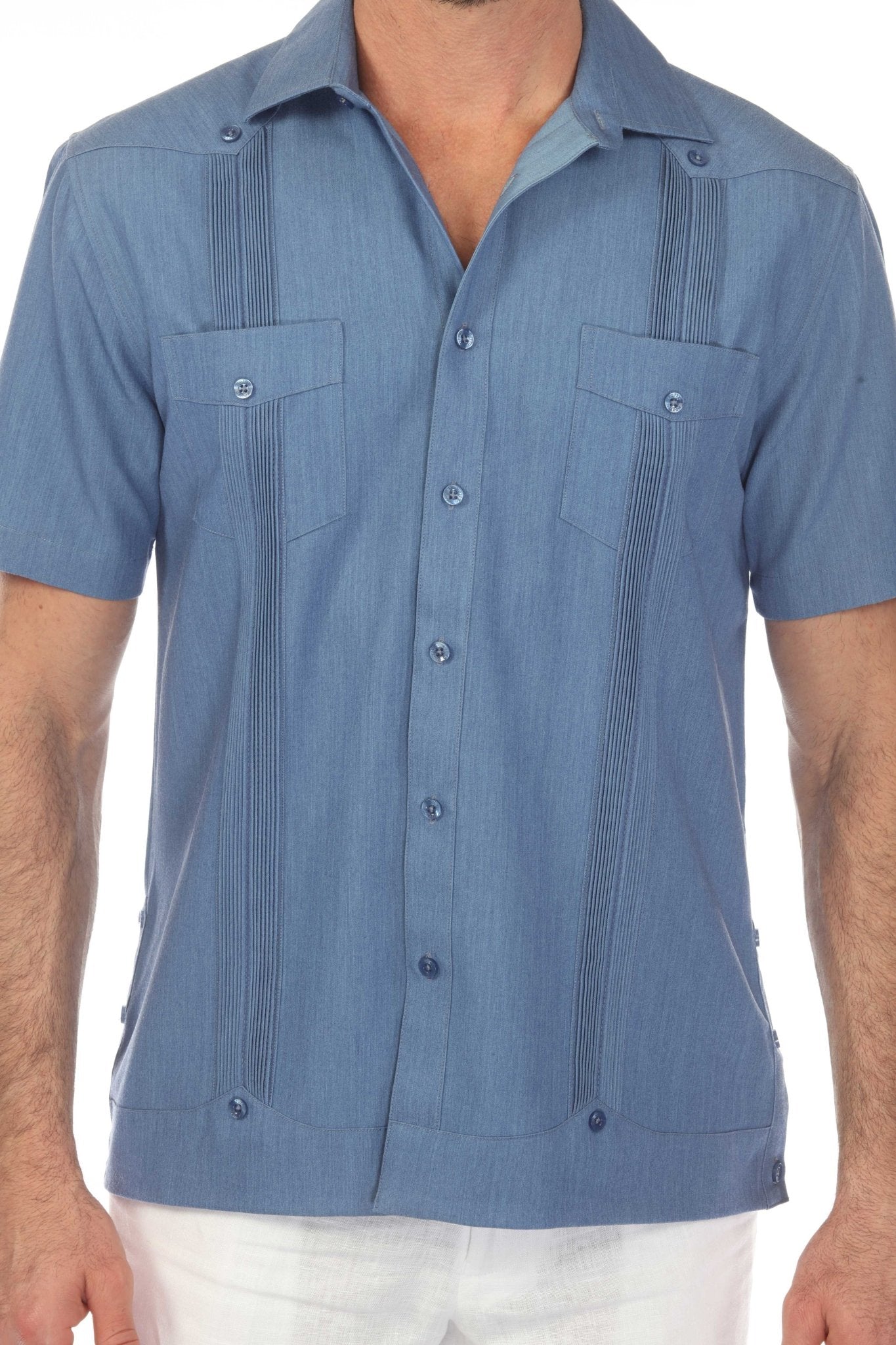 Men's Two-Pocket Chambray Guayamisa Shirt with Pleating