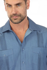 Men's Two-Pocket Chambray Guayamisa Shirt with Pleating