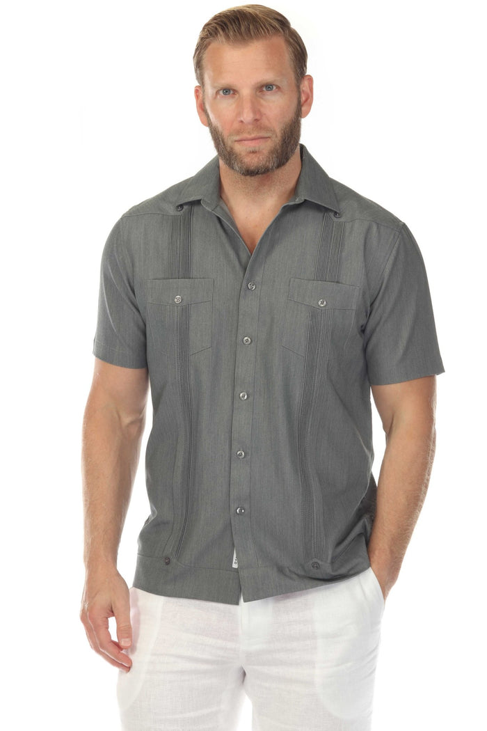Two-Pocket Chambray Guayamisa Shirt with Pleating