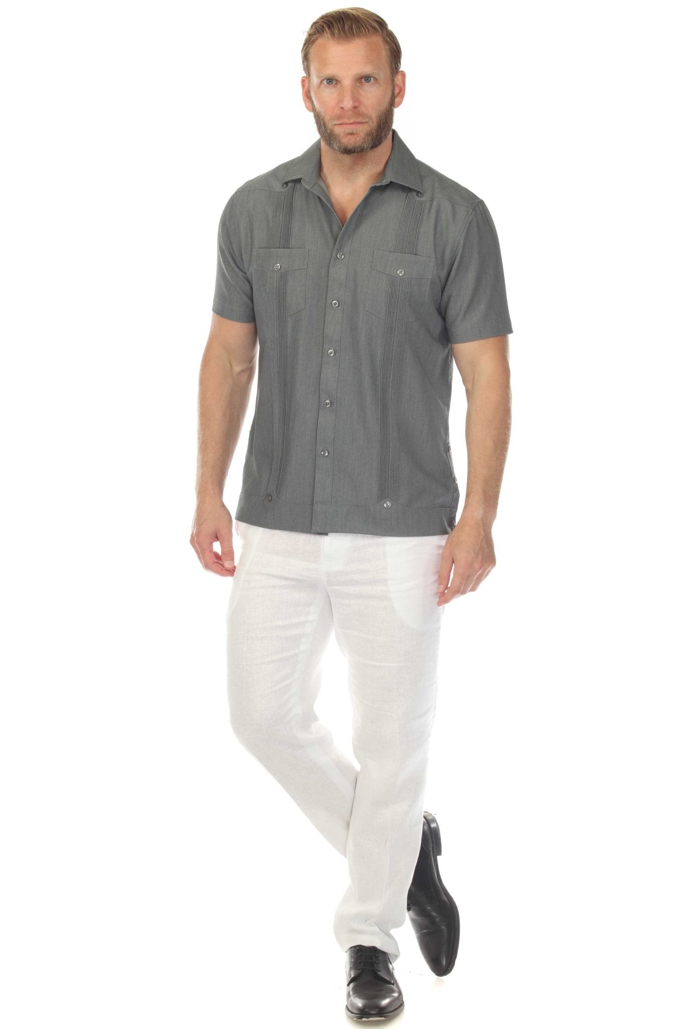 Men's Two-Pocket Chambray Guayamisa Shirt with Pleating