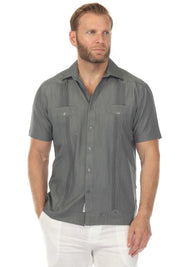 Men's Two-Pocket Chambray Guayamisa Shirt with Pleating