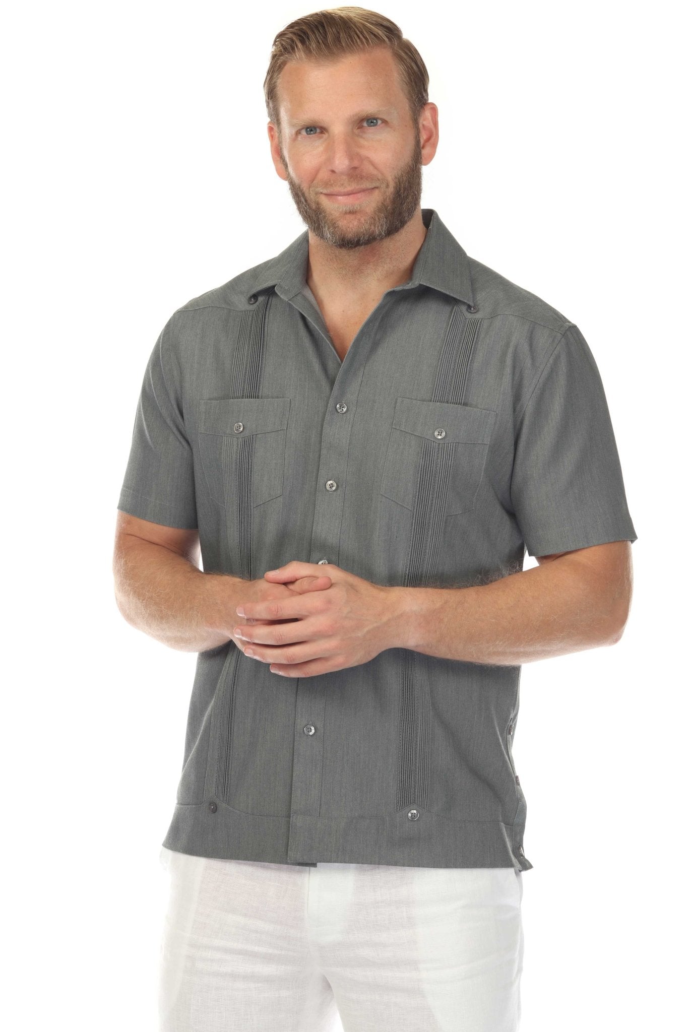 Men's Two-Pocket Chambray Guayamisa Shirt with Pleating