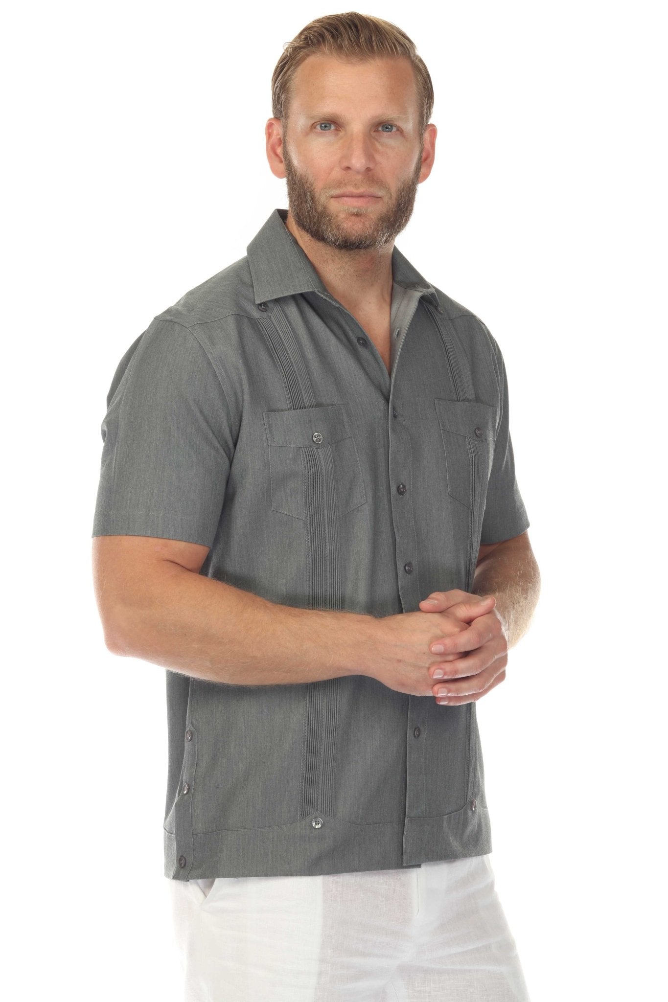 Men's Two-Pocket Chambray Guayamisa Shirt with Pleating