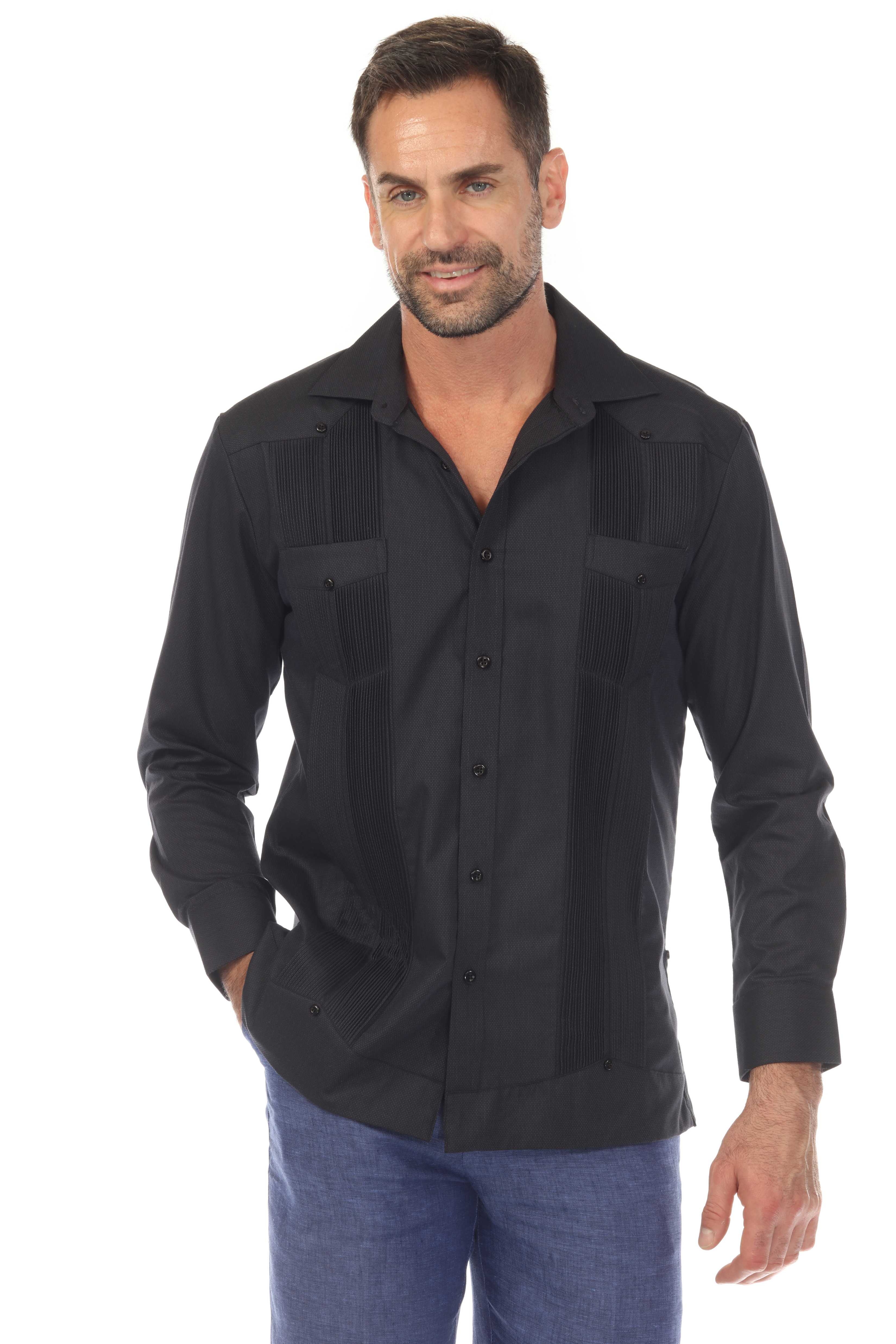 Men's Two-Pocket Fancy Guayabera with Jacquard Texture