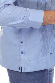 Camisa Guayabera Chacabana de Mezcla de Algodón para Hombre, Manga Larga, con Estampado Microtexturizado