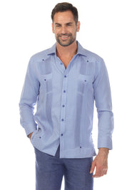 Camisa Guayabera Chacabana de Mezcla de Algodón para Hombre, Manga Larga, con Estampado Microtexturizado